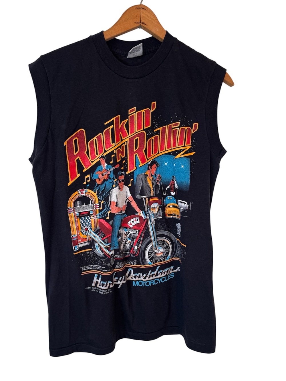 Vintage 1987 Harley Davidson Elvis Presley Rockin N Rollin Sleeveless Tee USA XL